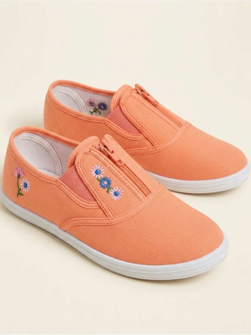 Peach Canvas Zip Slip-On Sneakers for Women